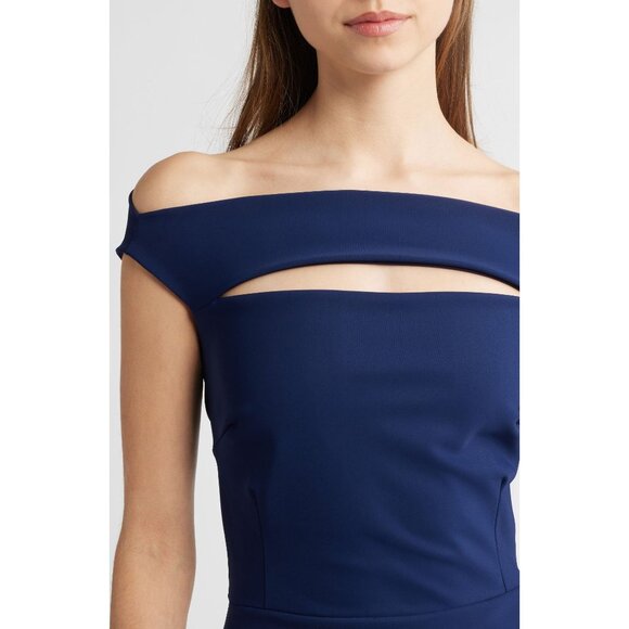 🆕CHIARA BONI Melania Off Shoulder Cocktail Jersey Dress 6 Blue - Picture 4 of 14